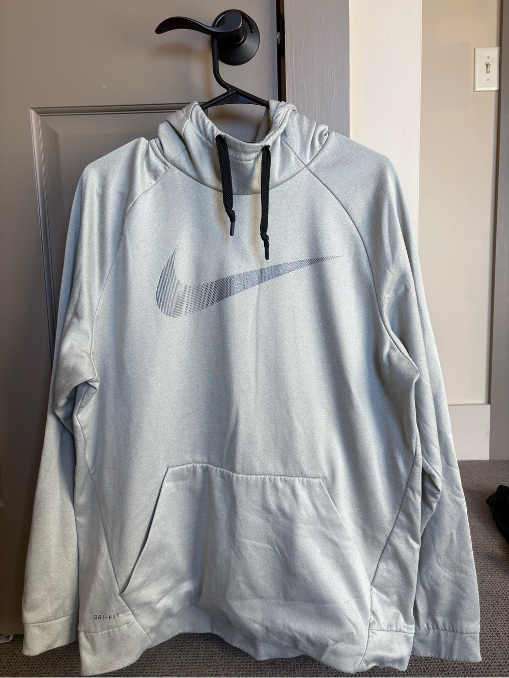 Nike Light Gray Hoodie with Black Drawcords and Nike Swoosh